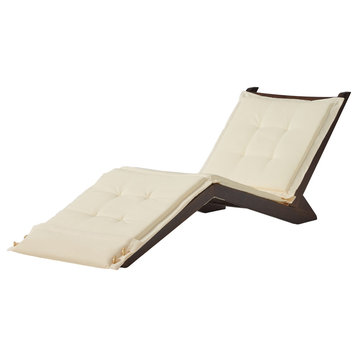 GDF Studio Midori Mahogany Wood Folding Chaise Lounger Chair With Cream Cushion