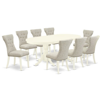 East West Furniture Vancouver 9-piece Wood Dining Table Set in Linen White