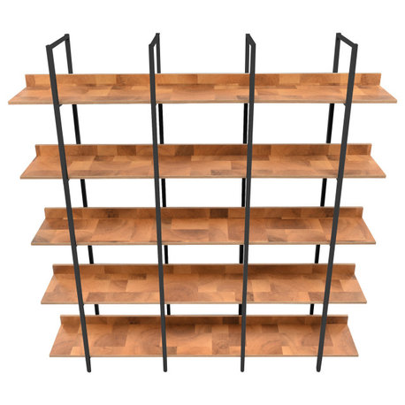 TATEUS Bookcase Home Office Bookshelf, Vintage Industrial Style Shelf 5 tier, Black/Brown