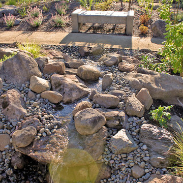 Waterfall and Custom Concrete Bench