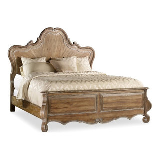 Catania Farmhouse Wood King Panel Bed with Headboard in Caramel Froth ...