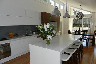 Photo of a contemporary galley kitchen.