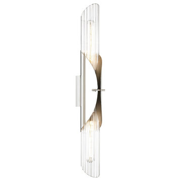 Lefferts 2 Light Wall Sconce, Polished Nickel Finish, Clear Glass