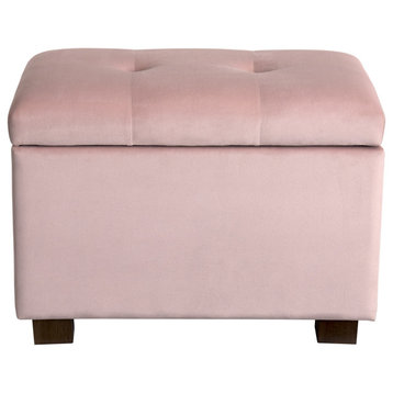 Asha Small Velvet Tufted Cushioned Ottoman with Storage, Pink