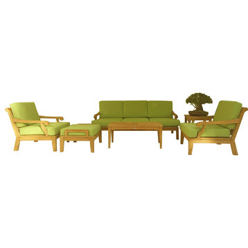 6-Piece Sack Outdoor Teak Sofa Set With Sunbrella Cushions Dupione Bamboo