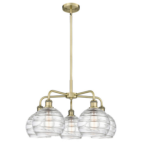 Athens Deco Swirl 5-Light 26" Stem Chandelier, Antique Brass, Clear