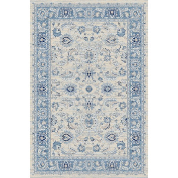 Abani Troy Traditional Persian Area Rug, Ivory and Blue Floral, 7'9"x10'2"