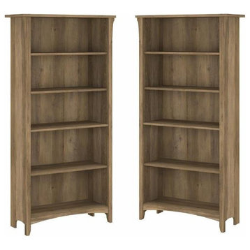 Home Square 5 Shelf Engineered Wood Bookcase Set in Reclaimed Pine (Set of 2)