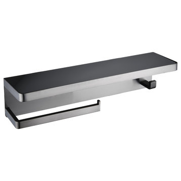 Lexora Home Bagno Bianca Stainless Steel Shelf with Bar and Hook in Gun Metal