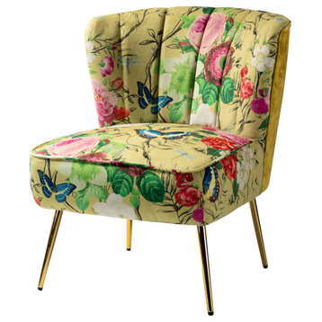 Accent Side Chair With Tufted Back, Mustard