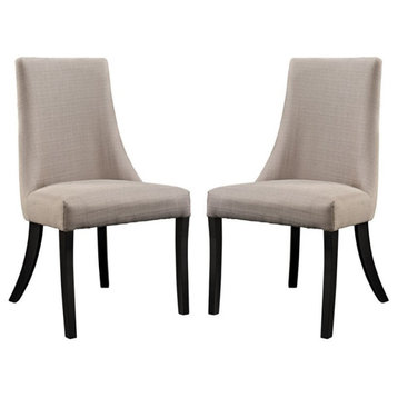 Modway Reverie 38" Modern Fabric Dining Side Chair in Beige (Set of 2)