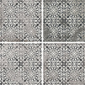 Mariner 900 8x8 Glazed Porcelain Pattern Floor Tiles, Nera Decor Maioliche 9, 8"