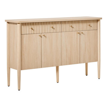58-Inch Modern Coastal Oak Fluted Wood Buffet Sideboard with Storage