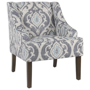 Benzara BM193999 Fabric Wood Accent Chair with Armrests & Damask Pattern Design