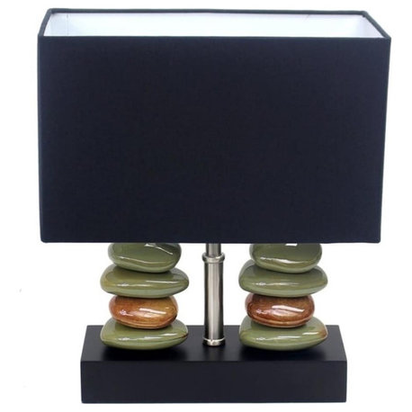 Elegant Designs Ceramic Dual Stacked Stone Table Lamp in Chrome with Black Shade