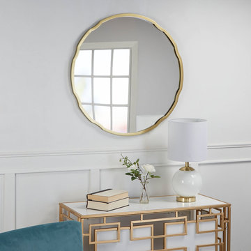 Hazel Round Quatrefoil Frame Wall Mirror, Gold