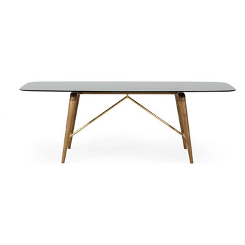Modrest Kipling Modern Smoked Glass and Walnut Large Dining Table