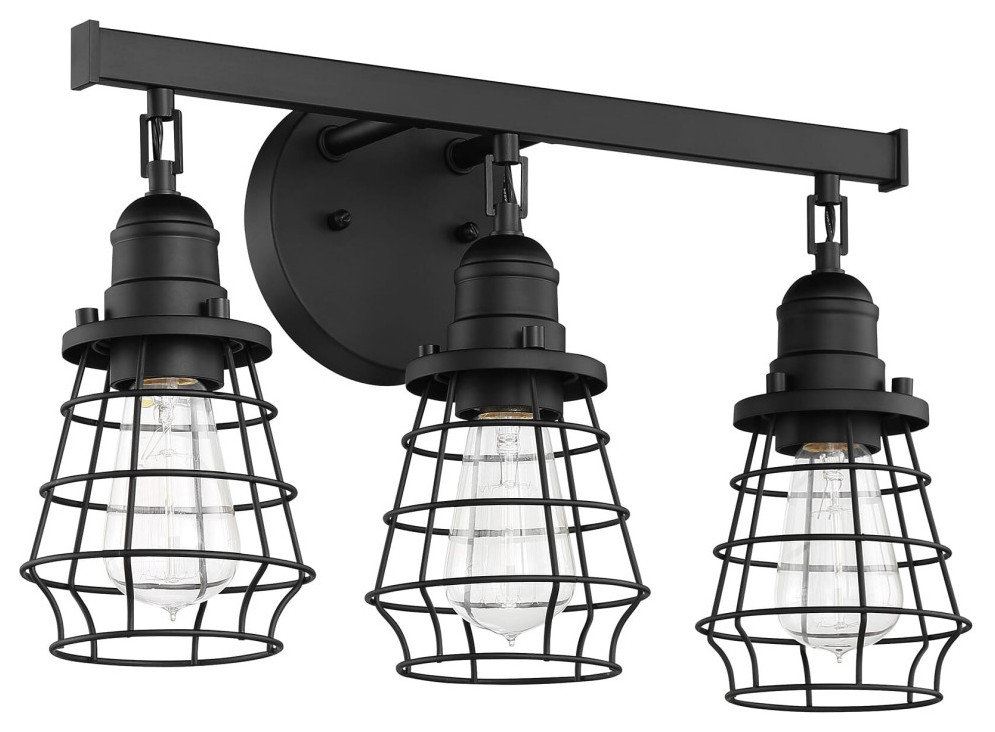 Craftmade Thatcher 3-Light Cage Bathroom Vanity 50603-FB, Flat Black ...