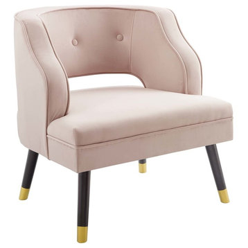 Traipse Button Tufted Open Back Performance Velvet Armchair, Pink