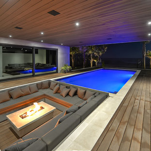Mittelgroßer Moderner Pool in rechteckiger Form mit Dielen in Jacksonville