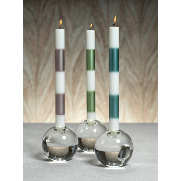 Coco 2-Piece Set Crystal Glass Taper Candle Holders, Round