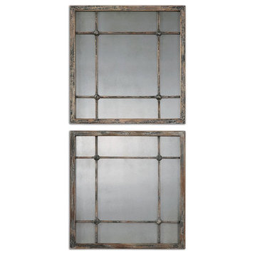 Bowery Hill Square Mirrors in Distressed Slate Blue (Set of 2)