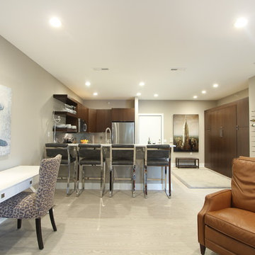 Kitchen off Living Room with Pantry Storage and Murphy Bed