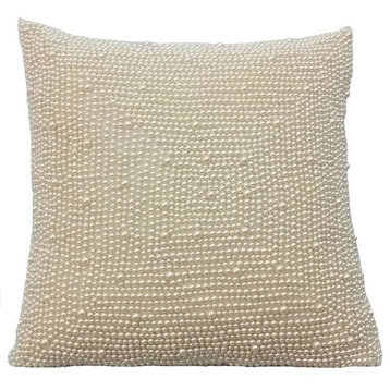 Ivory Throw Pillow Covers 16"x16" Silk, Pearl World
