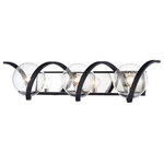 Maxim Lighting - Maxim Lighting Curlicue 3-Light Bath Vanity, Black/Polished Nickel - Rectangular metal channel, finished in Black, is meticulously formed in a curl design to create a unique and dramatic design. Clear Seedy glass balls supported by cups of Polished Nickel are strategically positioned to balance out the design.