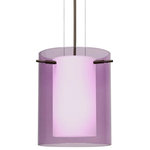 Besa Lighting - Besa Lighting 1KG-A00607-BR Pahu 8 - One Light Cable Pendant with Flat Canopy - The Pahu is a distinctive double-glass pendant, with an inner opal cylinder centered within a transparent outer glass Our Trans-Amethyst colored blown glass complements the soft white Opal cased glass, which can suit any classic or modern decor. Opal has a very tranquil glow that is pleasing in appearance, as the Trans-Amethyst glass sparkles with the accents from that glow. The smooth satin finish on the opal�s outer layer is a result of an extensive etching process. This blown glass combination is handcrafted by a skilled artisan, utilizing century-old techniques passed down from generation to generation. The cable pendant fixture is equipped with three (3) 10' silver aircraft cables and 10' AWM cordset, and a low profile flat monopoint canopy. These stylish and functional luminaries are offered in a beautiful brushed Bronze finish.  No. of Rods: 4  Canopy Included: TRUE  Shade Included: TRUE  Canopy Diameter: 5.5 x 1