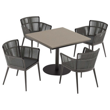 Travira 5-Piece 36" Square Dining Table and Nette Armchairs Set, Carbon, Ninja
