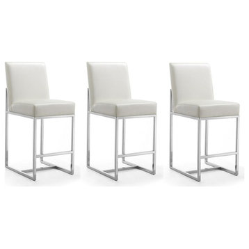 Manhattan Comfort Element 24.8" Faux Leather Counter Stool in White (Set of 3)