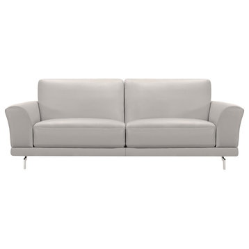 Everly Sofa, Genuine Dove Gray Leather With Brushed Stainless Steel Legs