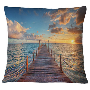 Brilliant Sunrise Over Sea Pier Modern Throw Pillow, 16"x16"