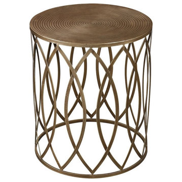 Modern Farmhouse Metal Round Side Table in Champagne Antique and Gold open