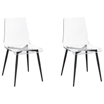 A La Carte Set of 2 Clear Acrylic Dining Chairs With Black Metal Base