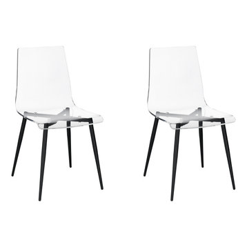 A La Carte Set of 2 Clear Acrylic Dining Chairs With Black Metal Base