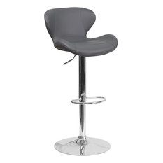 iHome Studio - Estella Aila Mid-Back Gray Vinyl Swivel Adjustable Barstool - Bar Stools and Counter Stools
