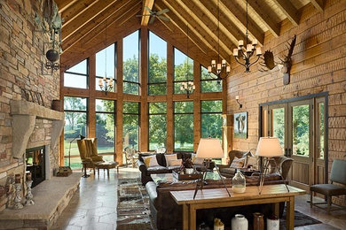 Mountain style family room photo in Milwaukee
