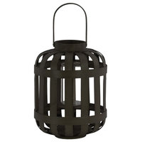 Wood Round Lantern with Lattice Design Body and Handle, Black