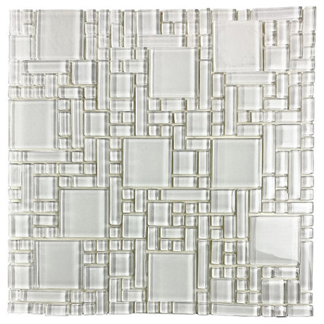 Versailles 12"x12" Glass Mosaic Wall Tile,White,Peel & Stick, Single Sheet