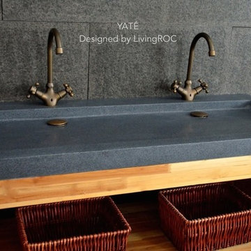 YATE 47"x19" DOUBLE TROUGH TRENDY GRAY GRANITE BATHROOM VESSEL SINK