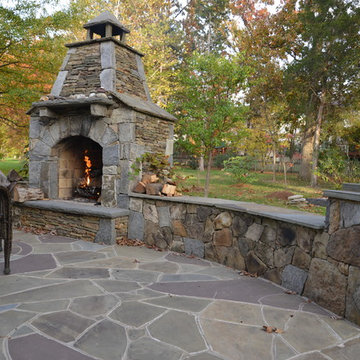 Outdoor Fireplace w/ Mountain Ridge Stone Dry Stack & Chocolate Grey Stone Face