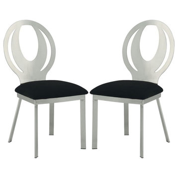 Set of 2 Microfiber and Metal Side Chairs, Silver and Black Finish