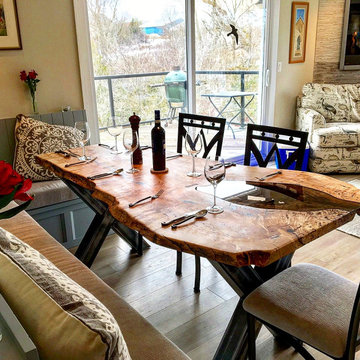 Live edge Maple Dining table with tinted glass