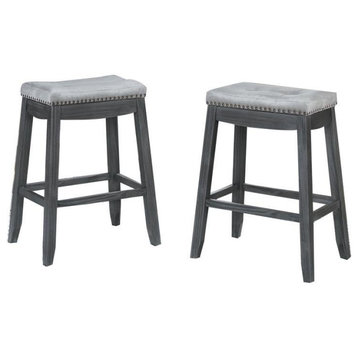 Bella Esprit 29" Bar Height Solid Wood Saddle Stools in Gray (Set of 2)