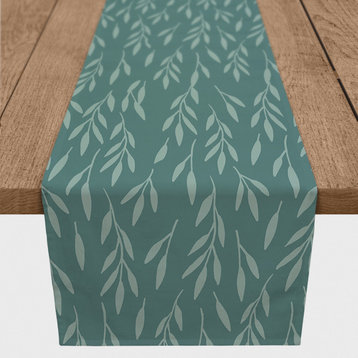 Teal and Mint Leaves 16x72 Cotton Twill Runner
