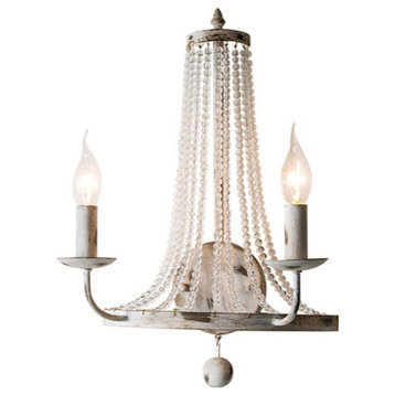 Crylite 2-Light Crystal Beaded Rustic Retro Indoor Wall Sconce, Distressed White