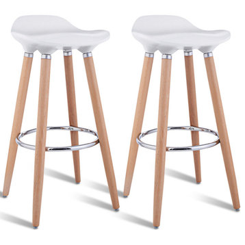 Costway Set of 2 ABS Bar Stool Barstool w/ Wooden Legs Kitchen Furniture White