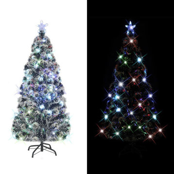vidaXL Pre-lit Christmas Tree Xmas Tree Decoration Green and White Fiber Optic